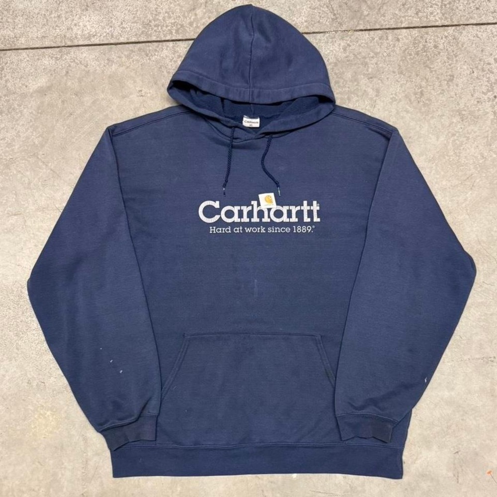 Carhartt Vintage 90s Men's Faded Workwear Navy Hoodie Sweatshirt Sz XL